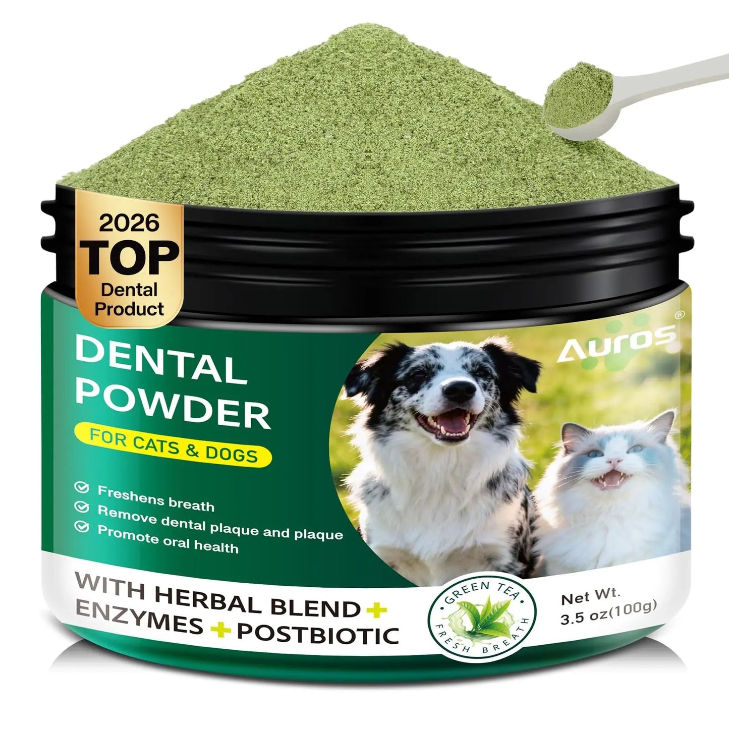 Dog Dental Powder for Teeth Cleaning Plaque & Bad Breath Off, Dental Powder for Dogs Teeth with Natural Herbal Blend & Postbiotics, Dog Teeth Cleaning Powder with Enzymes for Dogs & Cats (3.5oz) AUROSBuy Supplements Australia