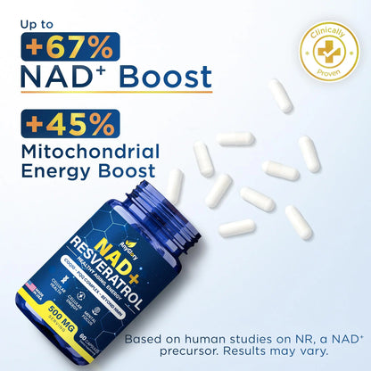 Anyglory NAD+ Supplement with 500mg NR, Resveratrol, CoQ10, PQQ- 5-in-1 NAD Formula |NMN Supplement Alternative|NAD Resveratrol Support Cellular Energy & Healthy Aging-Made in USA-60 Capsules AnygloryBuy Supplements Australia