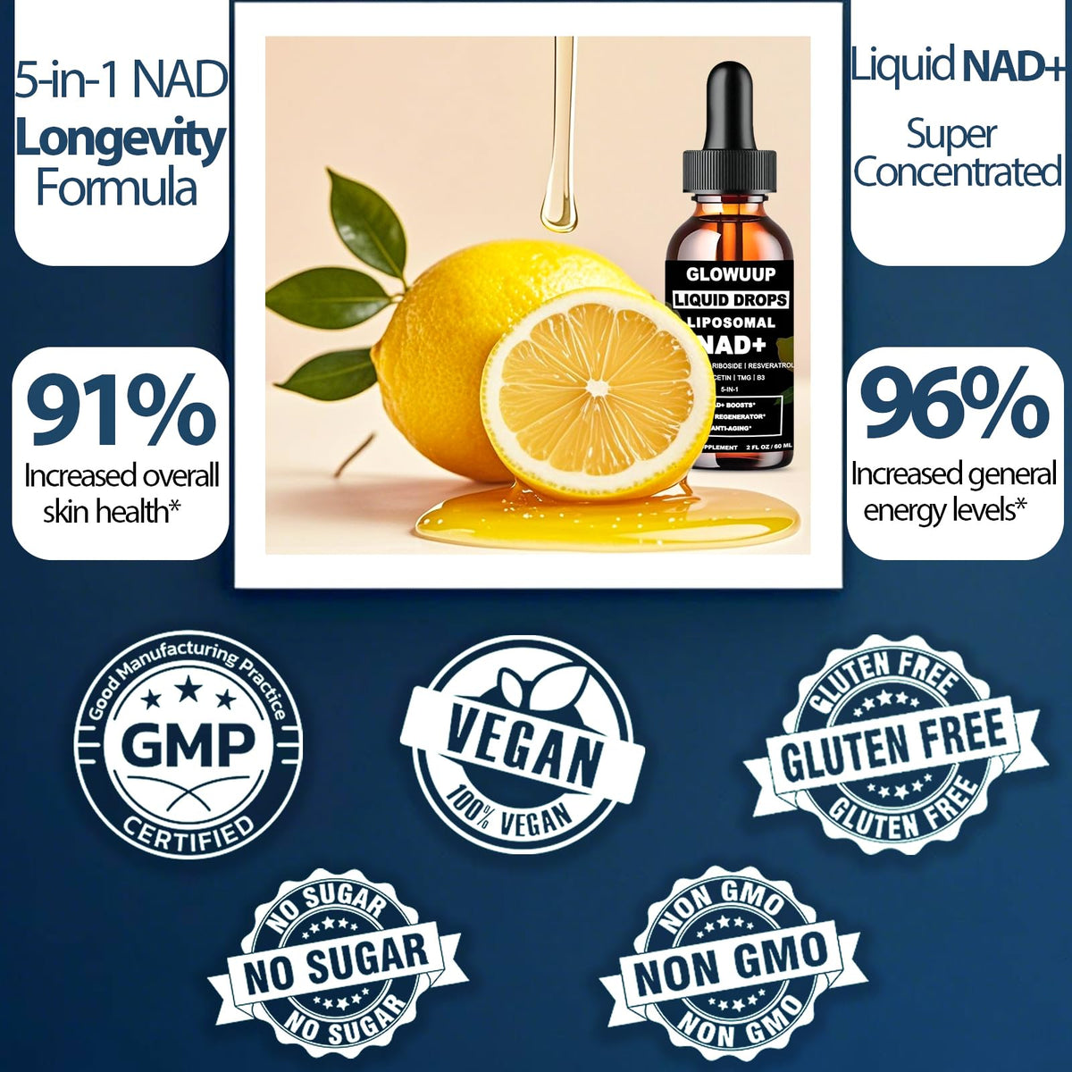 NAD Supplements for Women & Men, Liposomal NAD Nicotinamide Riboside Resveratrol 900mg w. B3 Vitamin Quercetin TMG, Liquid Resveratrol NAD Plus Supplement for Anti-Aging Energy Focus Longevity GLOWUUPBuy Supplements Australia