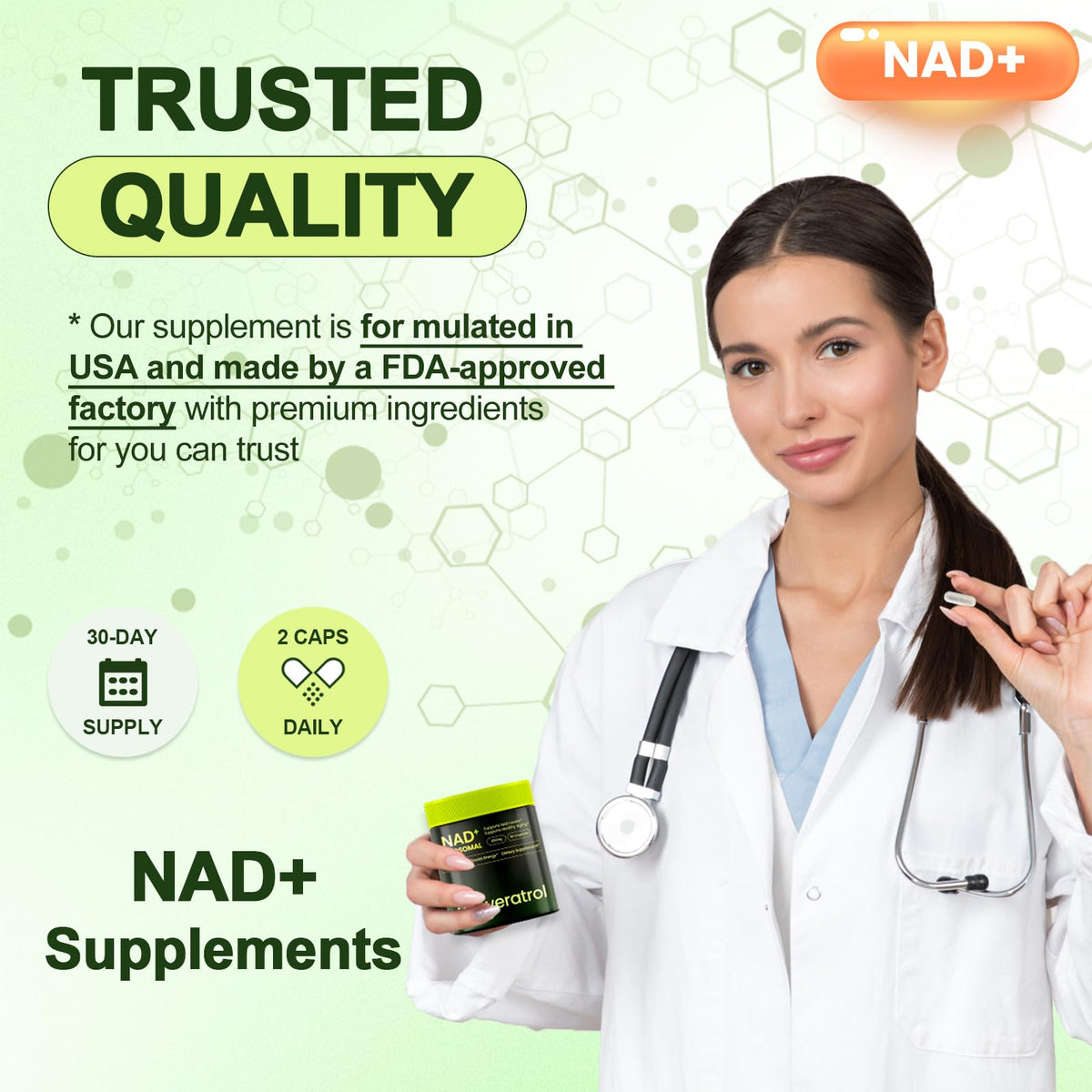 Lyndops NAD Supplement, Liposomal Nicotinamide Riboside Resveratrol 250mg, NMN Alternative, High Purity NAD Supplement for Women & Men, Anti-Aging, Cellular Energy, Mental Focus - 60 Capsules LyndopsBuy Supplements Australia