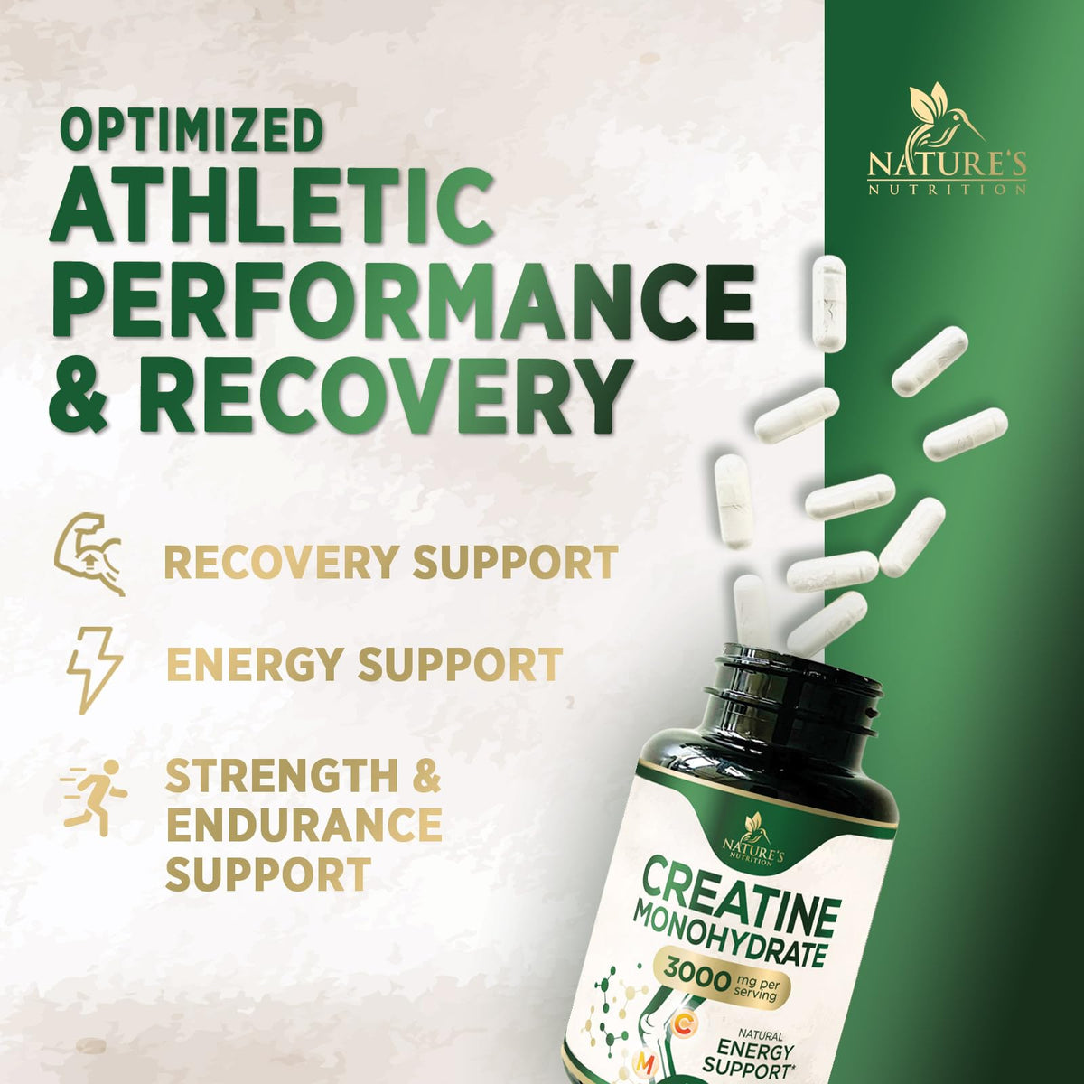 Creatine Monohydrate Capsules 3000mg Per Serving – Micronized Creatine Powder - Supports Lean Muscle, Strength, Energy, & Endurance - Nature's Supplement, Non-GMO, Bottled in USA - 120 Capsules Nature's NutritionBuy Supplements Australia