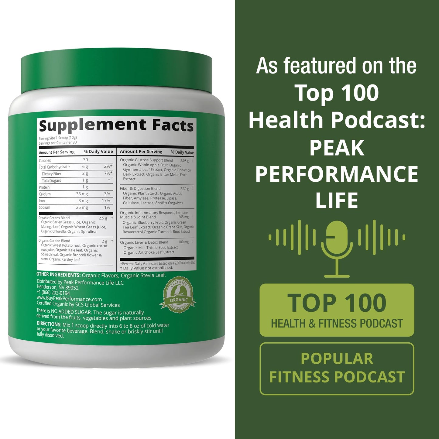Peak Performance Organic Greens Superfood Powder. Best Tasting Super Greens Powder with 25+ Organic Ingredients for Max Energy and Athletic Performance. Vegan Keto Green Juice Daily Drink Peak PerformanceBuy Supplements Australia