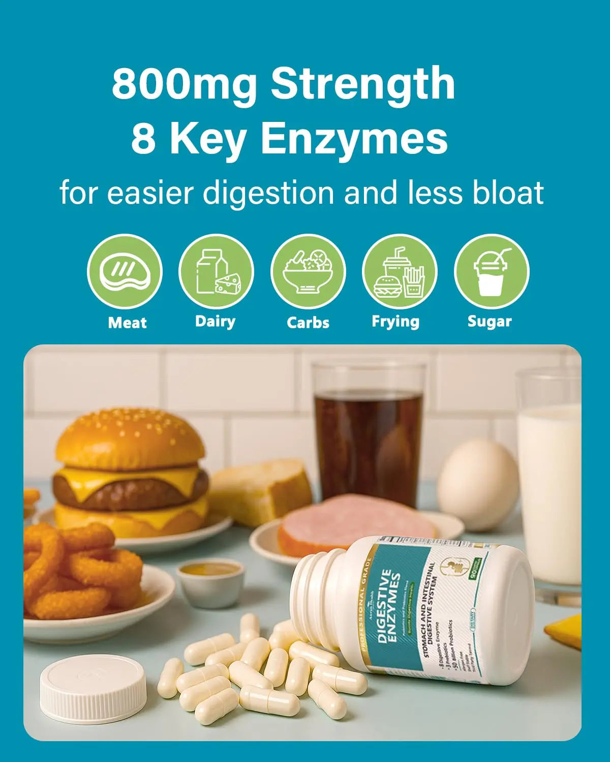 Anven Health 800mg Digestive Enzymes for Men and Women with Probiotics & Prebiotics, 8 Key Enzymes, Protease, Amylase & Lipase | 180 Capsules - A 60-Day Supply for Bloating & Gas Relief - Non-GMO Anven Health buy supplements Au