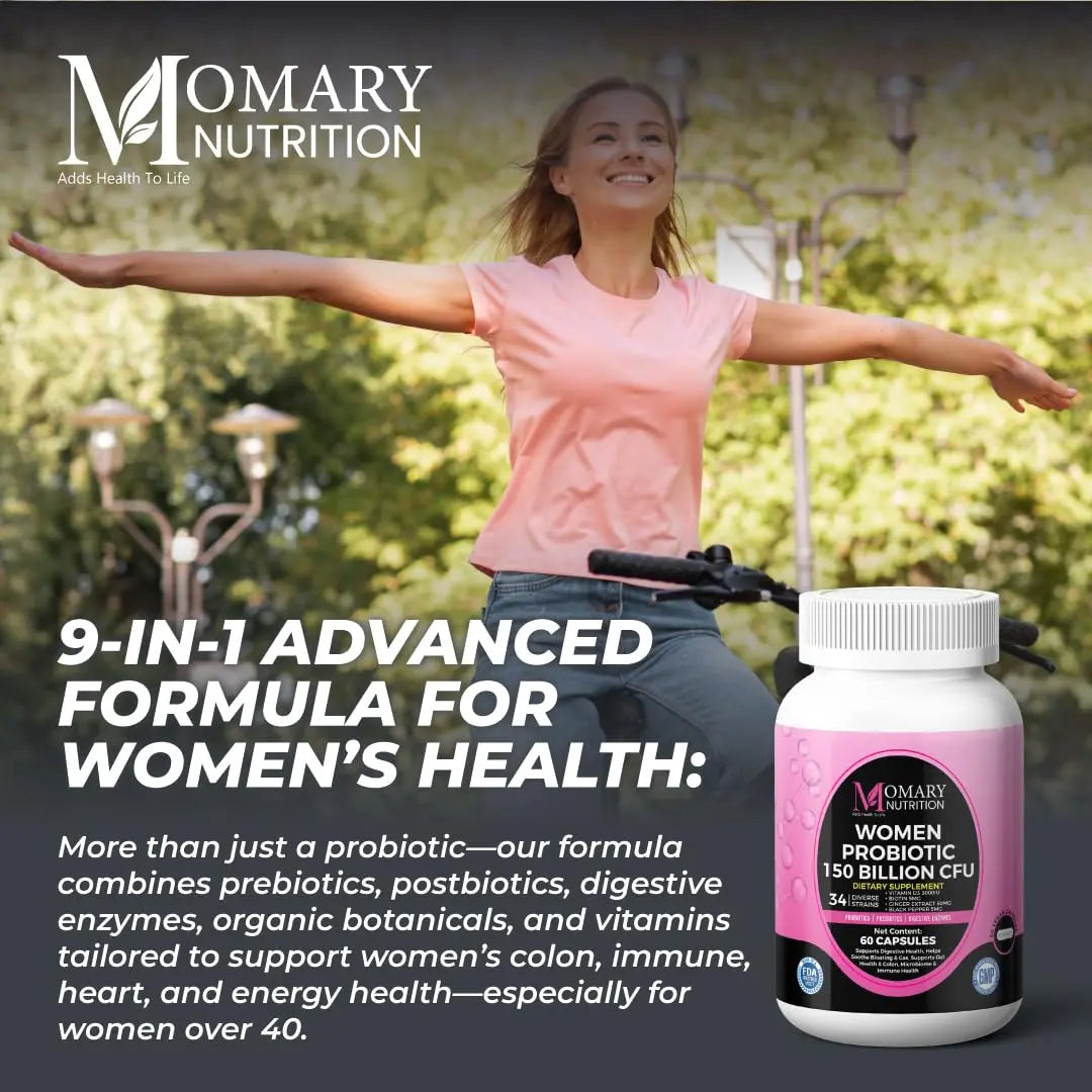 9-in-1 Bio Cultures Complex for Women – 150 Billion CFU Probiotics with 34 Diverse Strains, Organic Prebiotics, Postbiotics, Digestive Enzymes & Biotin – Supports Digestive Balance & Gut Microbiome MOMARY NUTRITIONBuy Supplements Australia