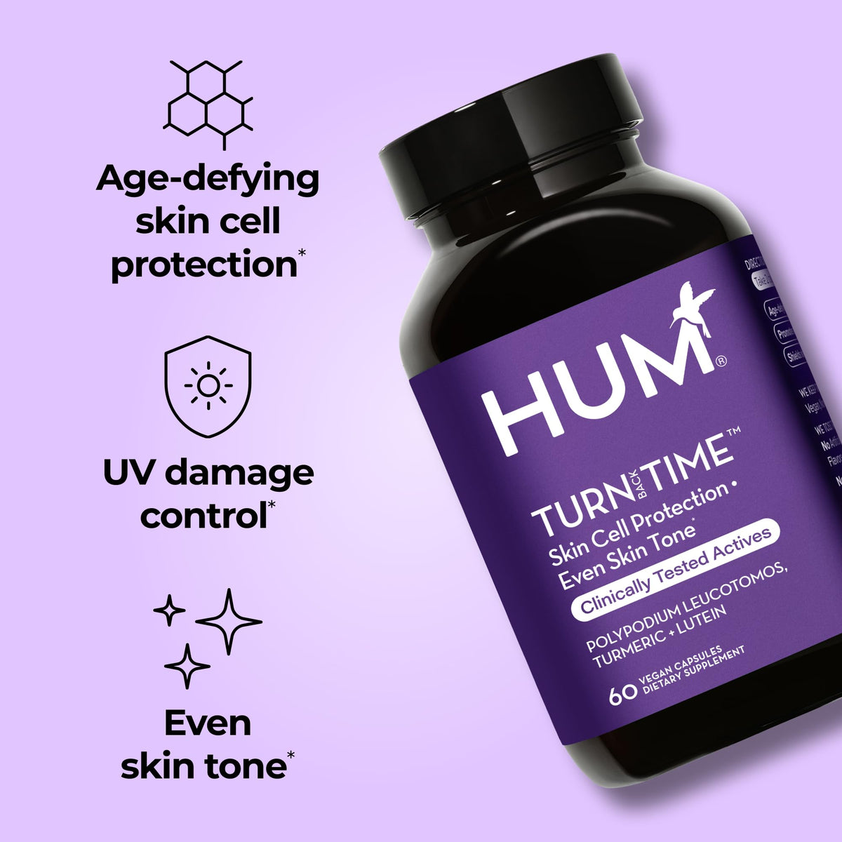 HUM Turn Back Time Turmeric Supplement for Youthful Looking Skin Support with Green Tea Extract, Lutein & Polyphenols, Skin Care Aging & Collagen Support Capsules for Even Tone, 60 Vegan Capsules HUMBuy Supplements Australia