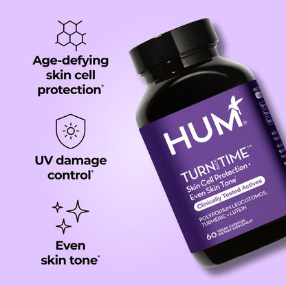 HUM Turn Back Time Turmeric Supplement for Youthful Looking Skin Support with Green Tea Extract, Lutein & Polyphenols, Skin Care Aging & Collagen Support Capsules for Even Tone, 60 Vegan Capsules HUMBuy Supplements Australia