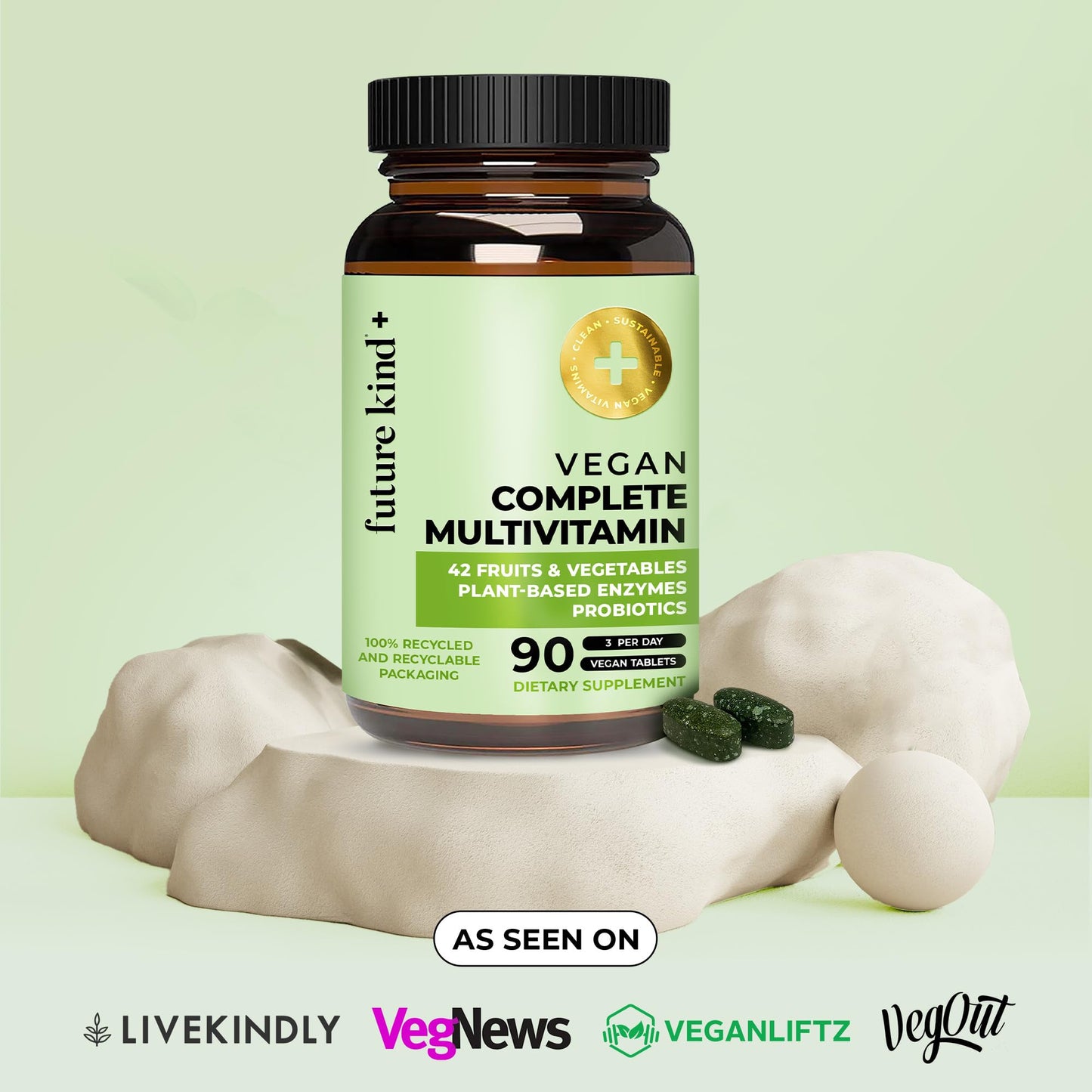 Future Kind Vegan Multivitamins Complete - 42-in-1 Vegan Multivitamins for Women & Men with Enzymes, B12, Zinc, & Probiotics for Digestion Future KindBuy Supplements Australia
