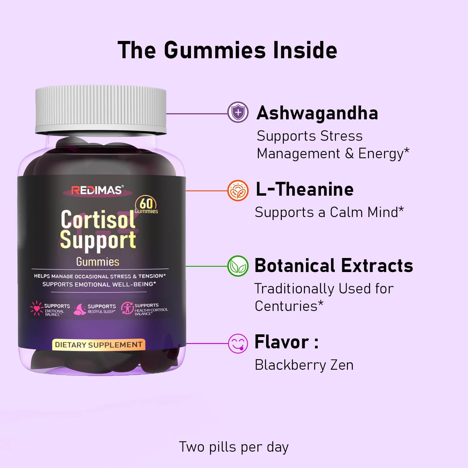 Redimas Cortisol Gummies for Women & Men with Ashwagandha, Magnesium, L-Theanine and Multivitamin, Vegan Chewable Gummies for Daily Lifestyle Balance, Convenient Adult Supplement, 60 Count RedimasBuy Supplements Australia