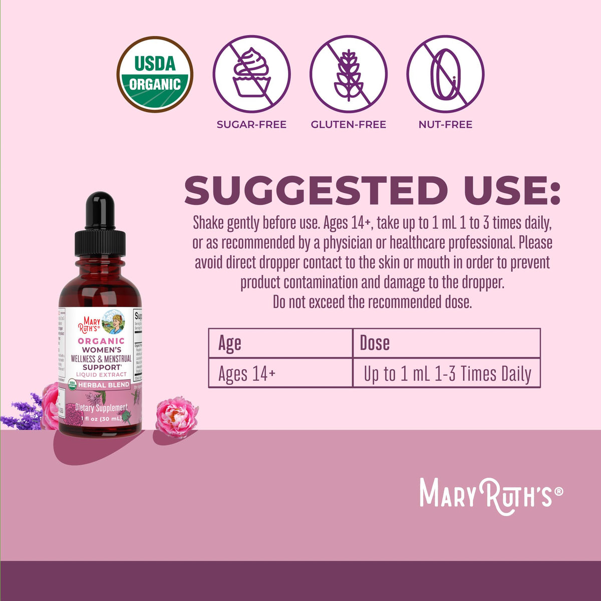 MaryRuth Organics USDA Organic Women's Wellness Liquid Herbal Supplements | Includes Stinging Nettle, Raspberry Leaf, Eleuthero Root, Chaste Tree Berry | Menstrual Support | Non-GMO, Vegan MARYRUTH'SBuy Supplements Australia