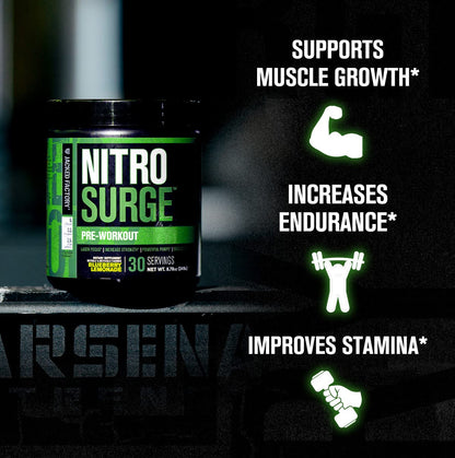 Jacked Factory Nitrosurge Pre-Workout in Watermelon & Build XT Muscle Building Bundle for Men & Women
