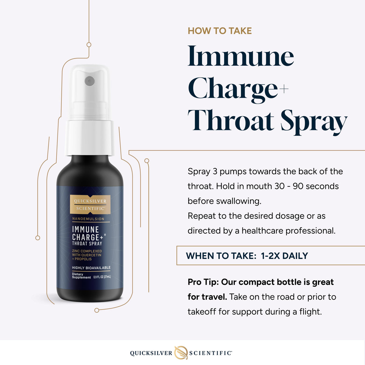 Quicksilver Scientific Immune Charge+ Zinc Throat Spray - Immune Support Liquid Supplement with Quercetin - 'Throat Coat' with Liposomal Absorption Technology (0.9 fl oz / 27ml) Quicksilver ScientificBuy Supplements Australia