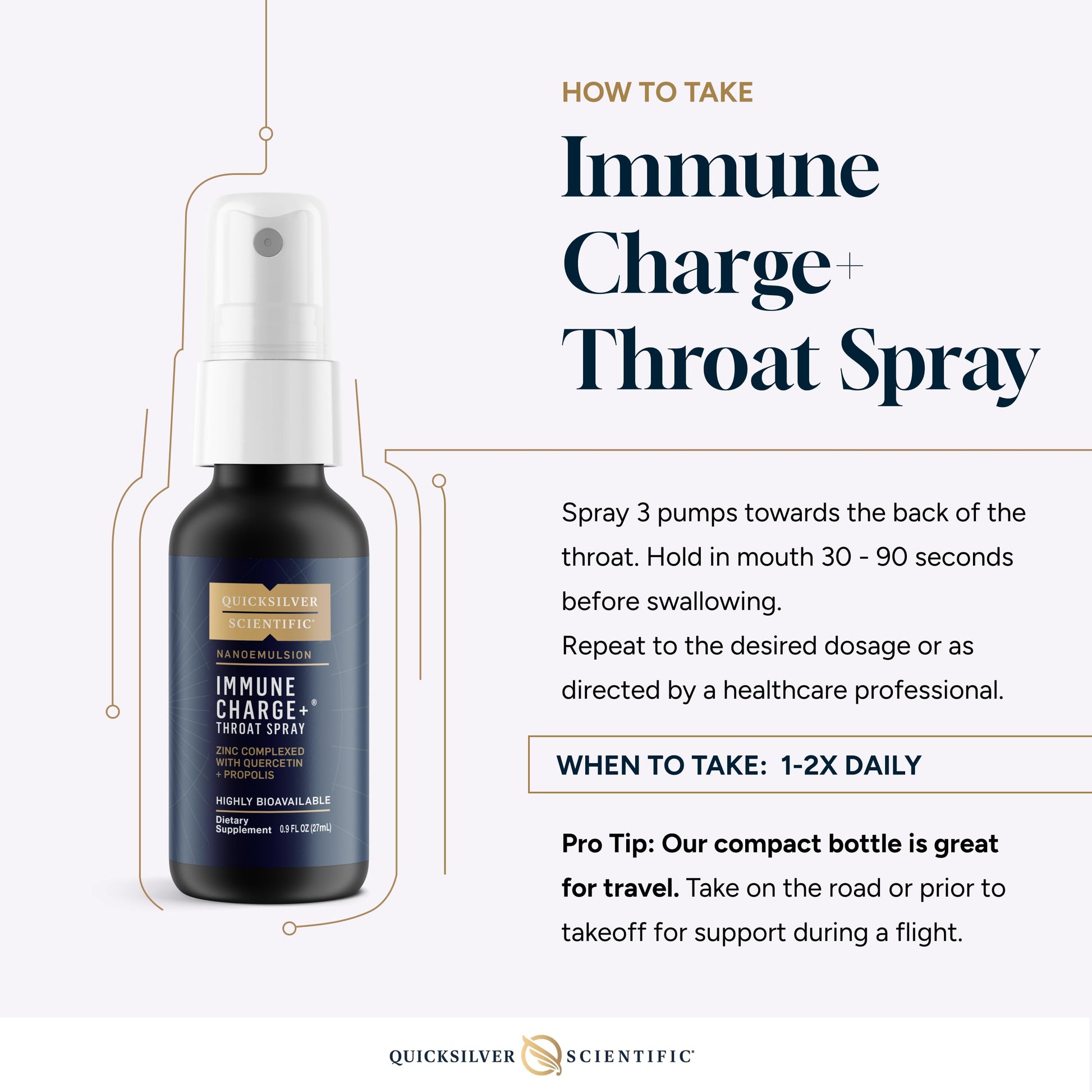Quicksilver Scientific Immune Charge+ Zinc Throat Spray - Immune Support Liquid Supplement with Quercetin - 'Throat Coat' with Liposomal Absorption Technology (0.9 fl oz / 27ml) Quicksilver ScientificBuy Supplements Australia