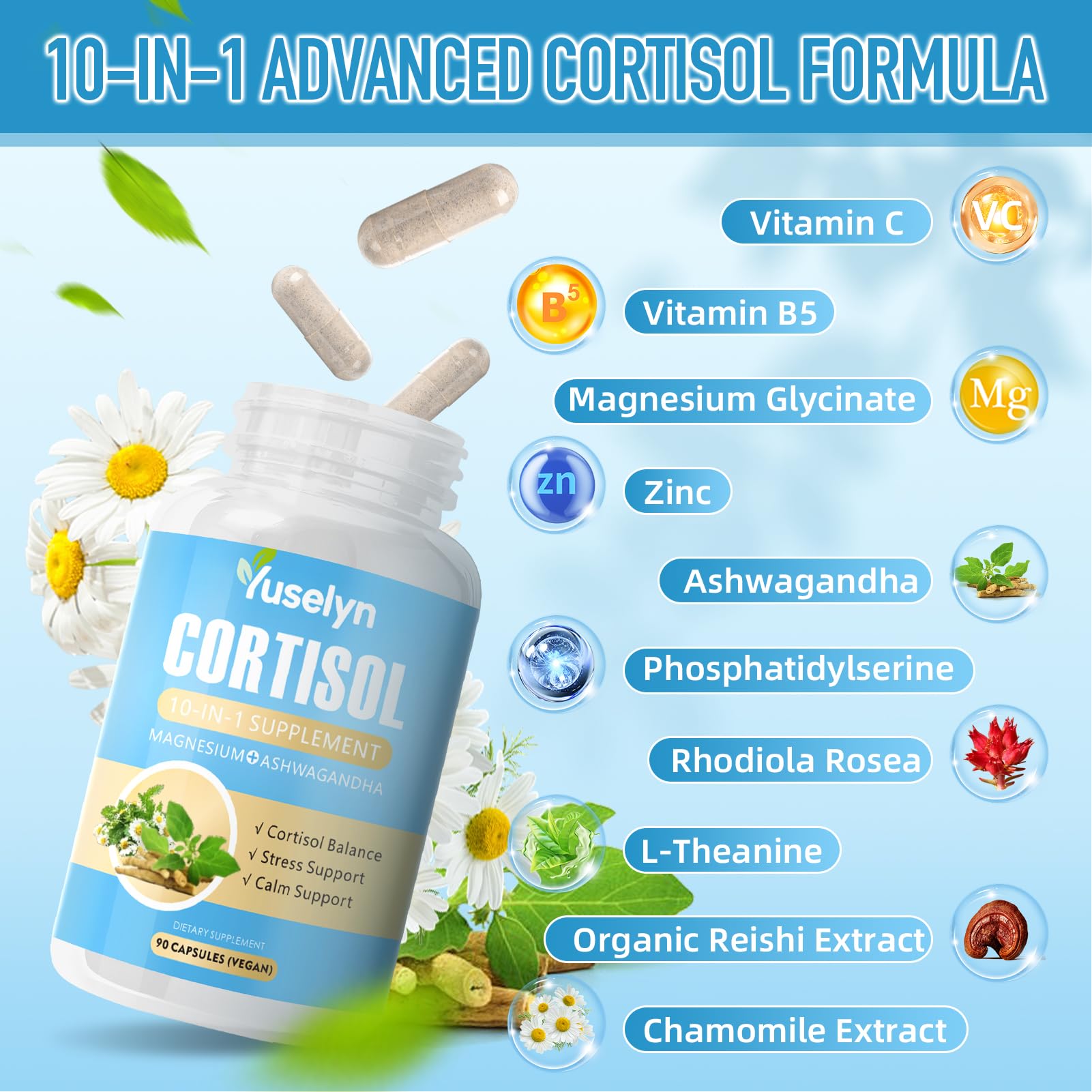 Yuselyn Cortisol Supplements for Women & Men, 10-in-1 Cortisol Detox Manager - High Cortisol Lowering Supplements with Magnesium, Ashwagandha & L-Theanine for Balanced Calm & Stress Relief YuselynBuy Supplements Australia