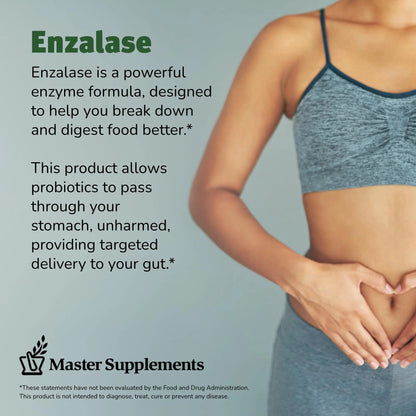 Master Supplements Enzalase - 50 Capsules, Pack of 3 - Probiotic Compatible Enzymes - Provides Digestive Boost + Gas & Bloating Relief - Gluten Free - 150 Total Servings ENZALASE buy supplements Au