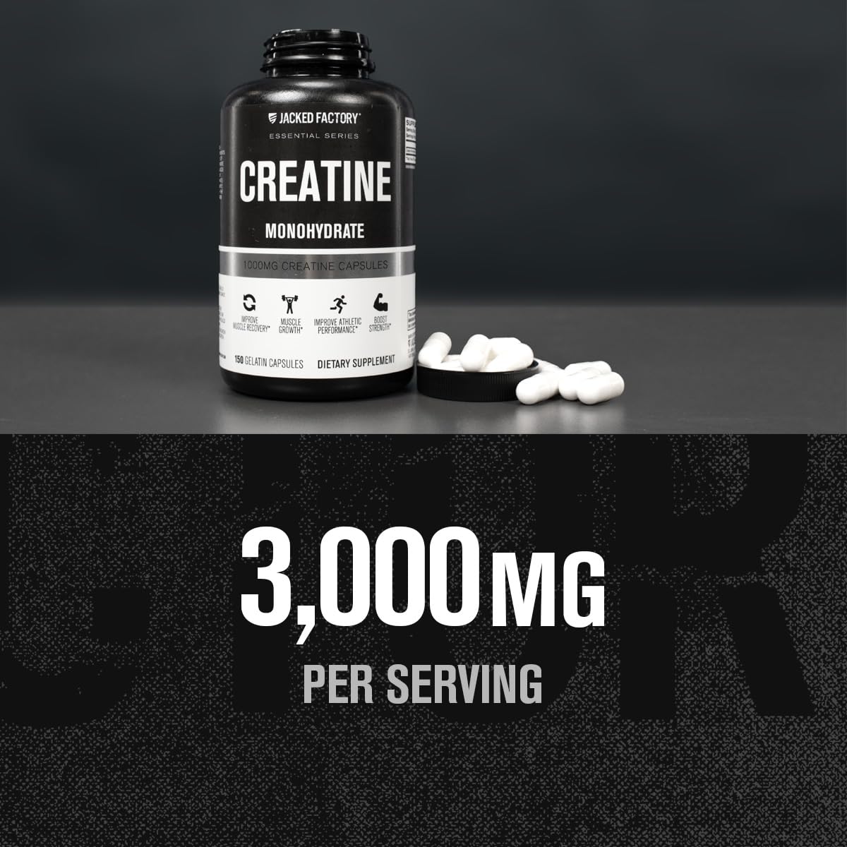 Jacked Factory Creatine Monohydrate Capsules - Creatine Pills for Muscle Growth, Increased Strength, Enhanced Energy Output and Improved Athletic Performance - 150 Capsules Jacked FactoryBuy Supplements Australia