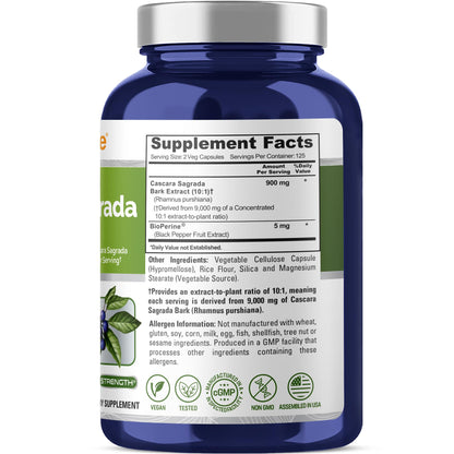 NusaPure Cascara Sagrada 10:1 Extract, 900 mg Equivalent to 9,000 mg per Veggie Caps - 250 Capsules (Non-GMO, Vegan) NusaPureBuy Supplements Australia