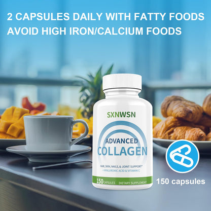 Advanced Multi Collagen Supplement with Vitamin C + Hyaluronic Acid - Hydrolyzed Collagen Peptides Supports for Skin, Joints & Hair* | Collagen Complex 150 Capsules for Women or Men SXNWSNBuy Supplements Australia