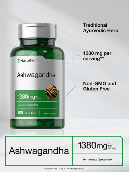 Horbäach Ashwagandha Root Supplement | 180 Capsules | for Women and Men | Herbal Extract | Non-GMO, Gluten Free HorbäachBuy Supplements Australia