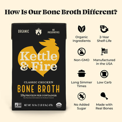 Chicken Bone Broth Soup by Kettle and Fire, Pack of 6, Keto Diet, Paleo Friendly, Whole 30 Approved, Gluten Free, with Collagen, 10g of protein, 16.9 Ounce (Pack of 6) Kettle & Fire buy supplements Au