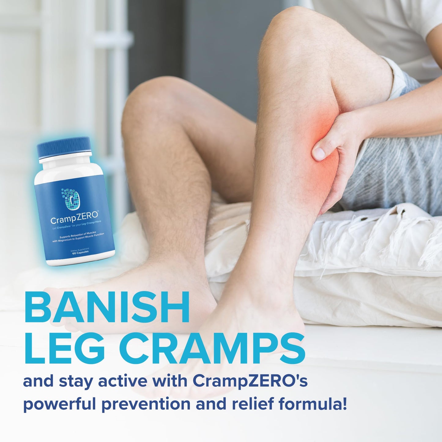 CrampZero Magnesium for Leg Cramps at Night – Potassium Magnesium Supplement with Calcium and Vitamin D3, Supports Muscle Relaxation and Function, Night Leg Cramps Relief, 60 Capsules CrampZeroBuy Supplements Australia