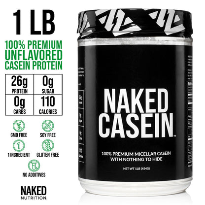 NAKED Casein - 1Lb Micellar Casein Protein - Bulk, Zero Carb, NSF Certified, GMO-Free, Gluten Free, Soy Free, Preservative Free - Stimulate Muscle Growth
