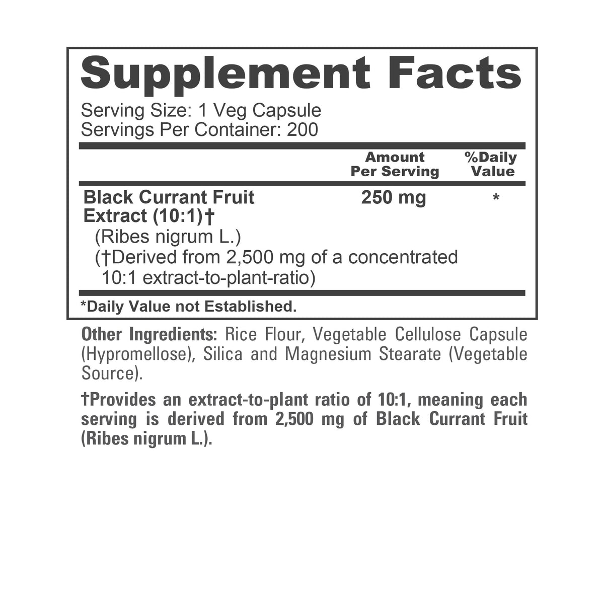 NusaPure Black Currant 10:1 Extract, 250 mg Equivalent to 2,500mg, per Veg Caps 200 Vegan, Non-GMO NusaPureBuy Supplements Australia