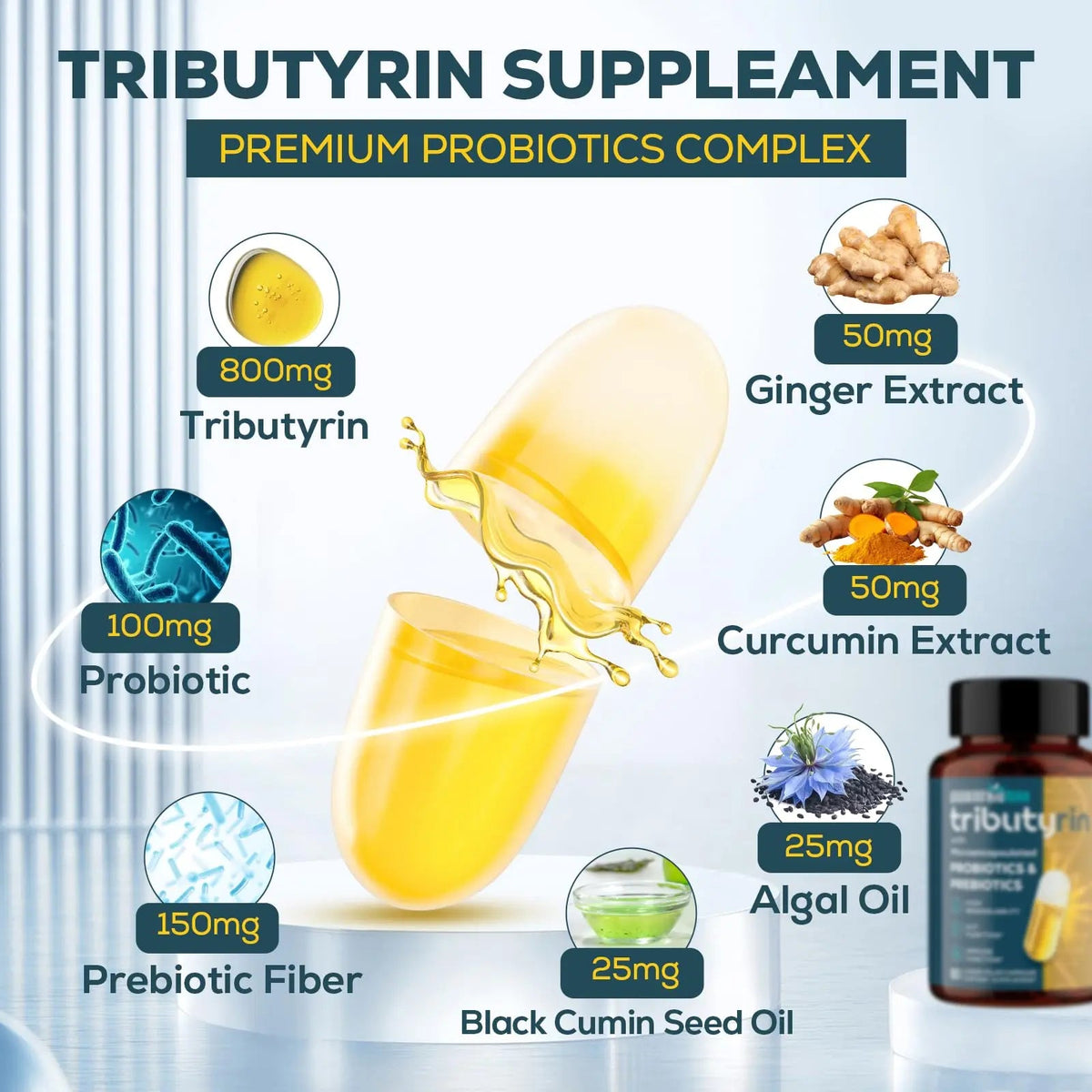 Tributyrin Supplement for Gut & Immune 800mg | High Bioavailability with Microencapsulated Probiotics & Prebiotics - Advanced Liquid-Filled Tributyrin Complex, Gluten Free, 90 Capsules QuorinthiumaxBuy Supplements Australia