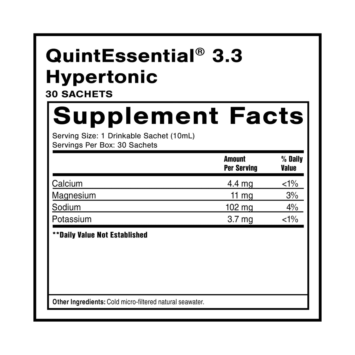 Quicksilver Scientific Quintessential 3.3 Sachets - Hypertonic Solution - Filtered Sea Water Hydration Packets - Liquid Minerals for Muscle Recovery, Stamina + Mineral Replenishment (30 Count) Quicksilver ScientificBuy Supplements Australia