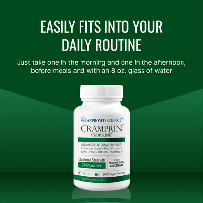 Approved Science Cramprin - High Absorption Magnesium, Vitamin B Complex, BioPerine - Muscle Cramps - 6 Month Supply - 2 Bottles - Vegan Approved ScienceBuy Supplements Australia