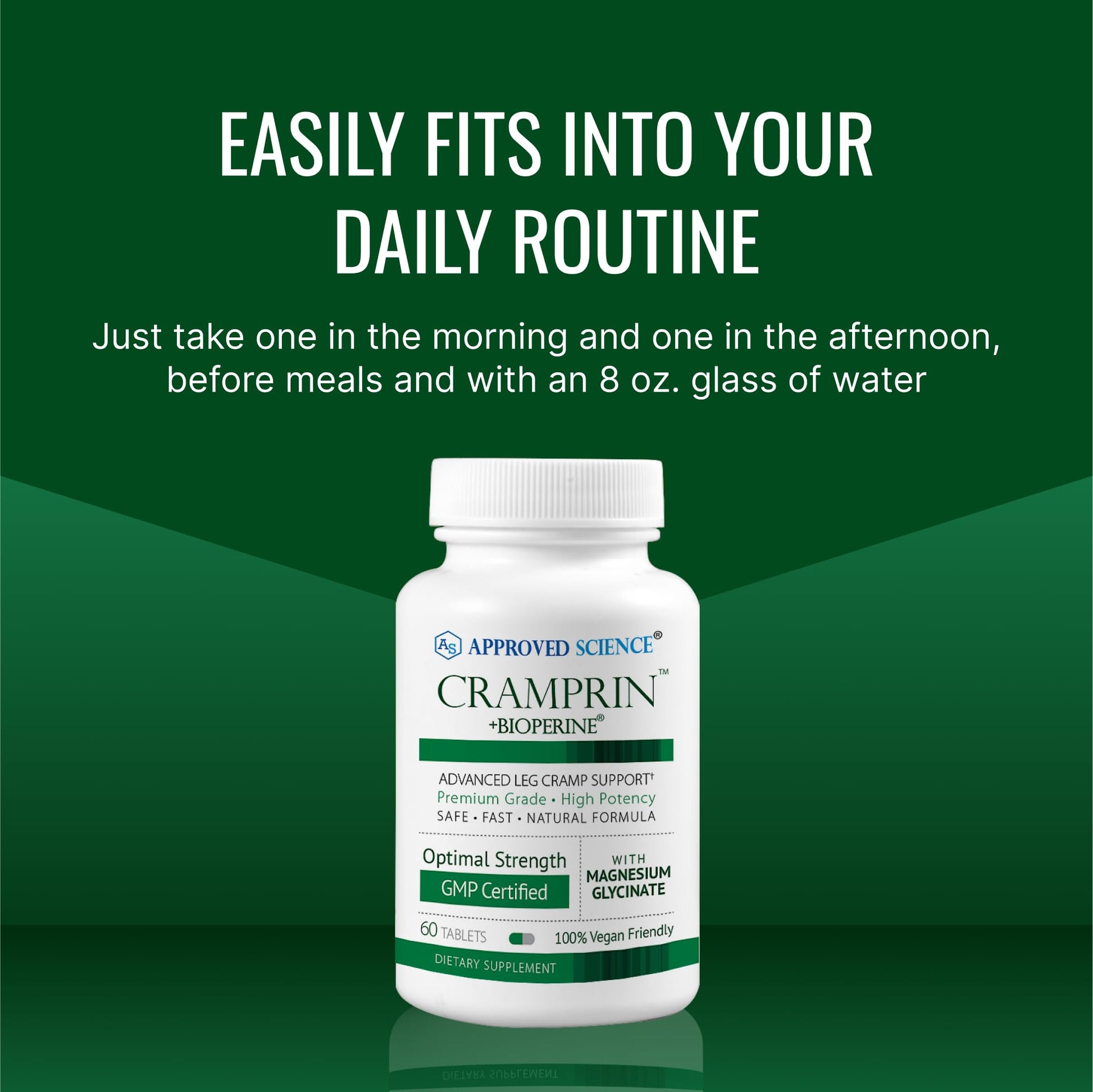 Approved Science Cramprin - High Absorption Magnesium, Vitamin B Complex, BioPerine - Muscle Cramps - 6 Month Supply - 2 Bottles - Vegan Approved ScienceBuy Supplements Australia