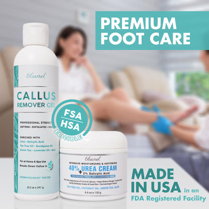 Ebanel Set of Professional Callus Remover for Feet, and Urea Cream 40% Plus Salicylic Acid 2%, Heel Foot Callus Remover Gel Exfoliator Dead Skin Cuticle Removal Toenail Softener Keratolytic Pedicure Ebanel buy supplements Au