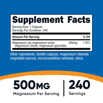 Nutricost Magnesium Complex 500mg, 240 Capsules - Magnesium Oxide, Citrate, and Glycinate - Gluten Free and Non-GMO NutricostBuy Supplements Australia