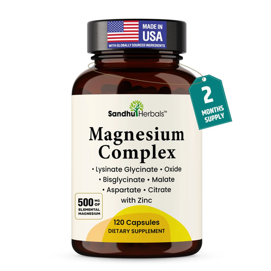 Complete Magnesium Complex 500mg for Women & Men | 120 Capsules | 6 in 1 Mag Supplement with Zinc | Quality Sleep & Muscle Health | Glycinate, Citrate SANDHUHERBALS canada supplements