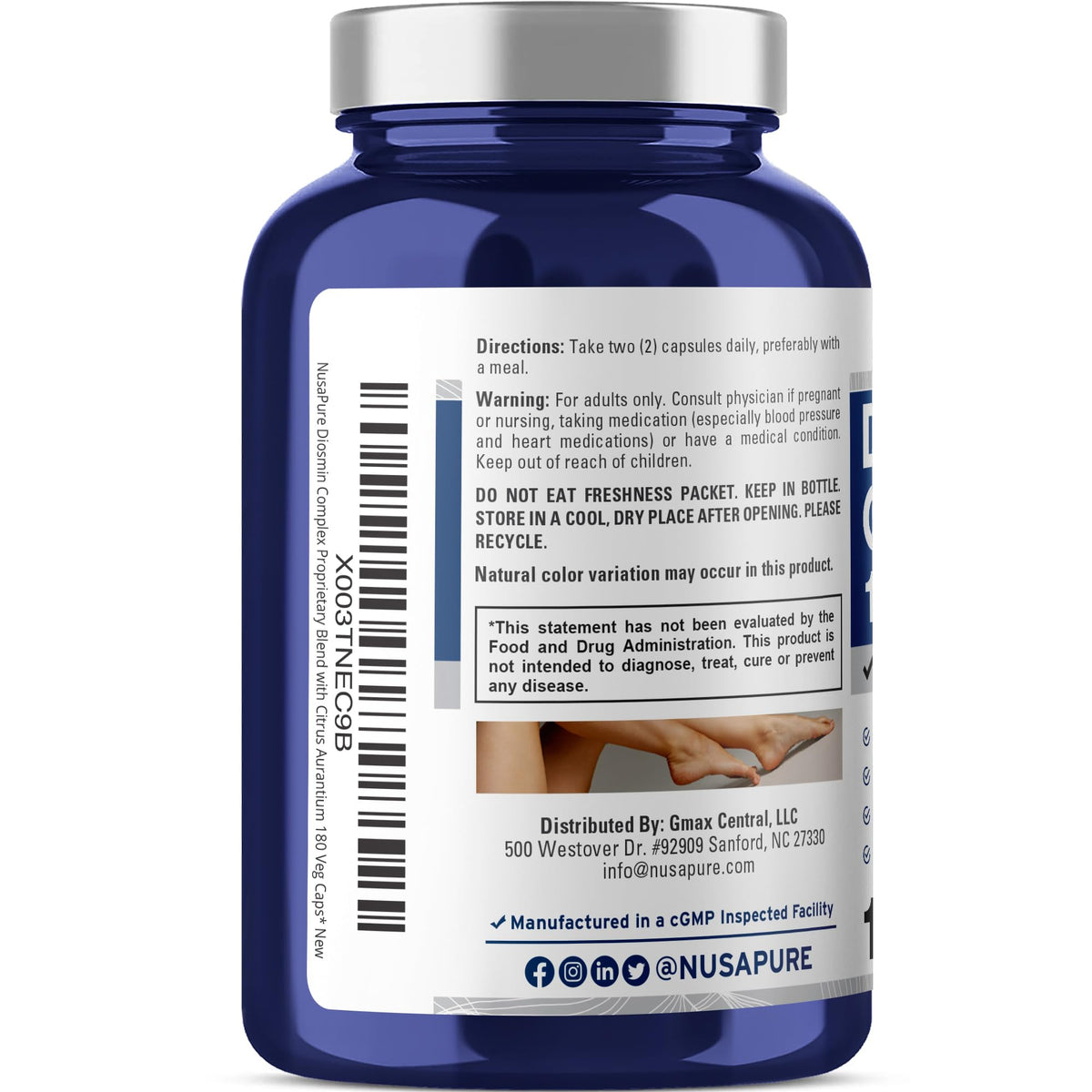 NusaPure Diosmin Complex 1,000mg per Serving 180 Veggie Caps (Non-GMO, Vegan) Citrus Aurantium NusaPureBuy Supplements Australia