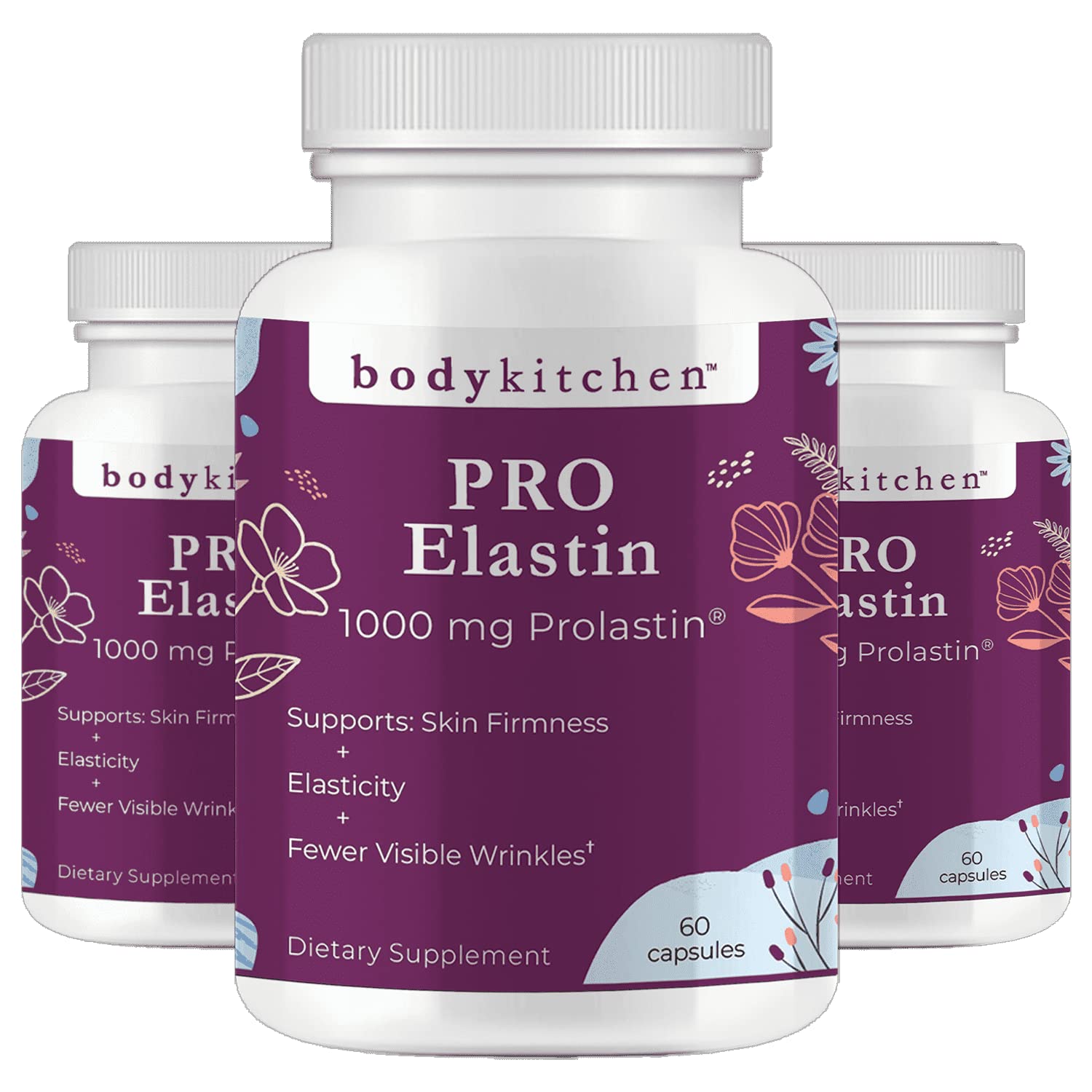 Body Kitchen Pro-Elastin 1000 mg Elastin Supplement, Reduce Signs of Aging, Improved Skin Health, Firmness & Elasticity, Fewer Wrinkles, Veggie Caps (Pack of 3) Body Kitchen buy supplements Au