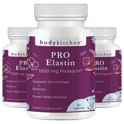 Body Kitchen Pro-Elastin 1000 mg Elastin Supplement, Reduce Signs of Aging, Improved Skin Health, Firmness & Elasticity, Fewer Wrinkles, Veggie Caps (Pack of 3) Body Kitchen buy supplements Au