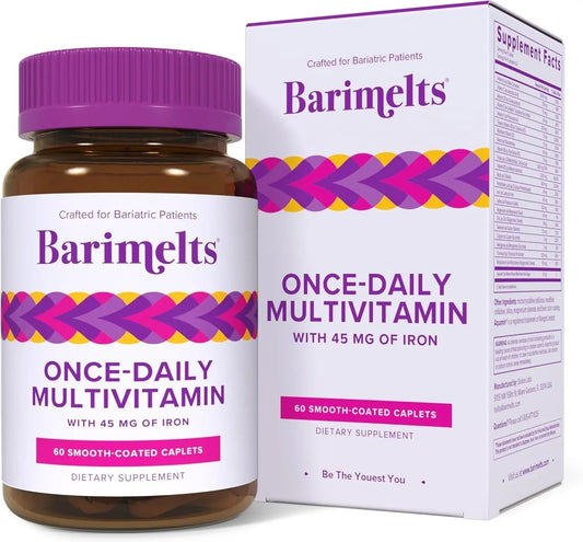 BariMelts Once Daily Bariatric Multivitamin with Iron, 60 Easy-Swallow Caplets (2-Month Supply), Multivitamin for Women, Multimineral Complex BariMelts