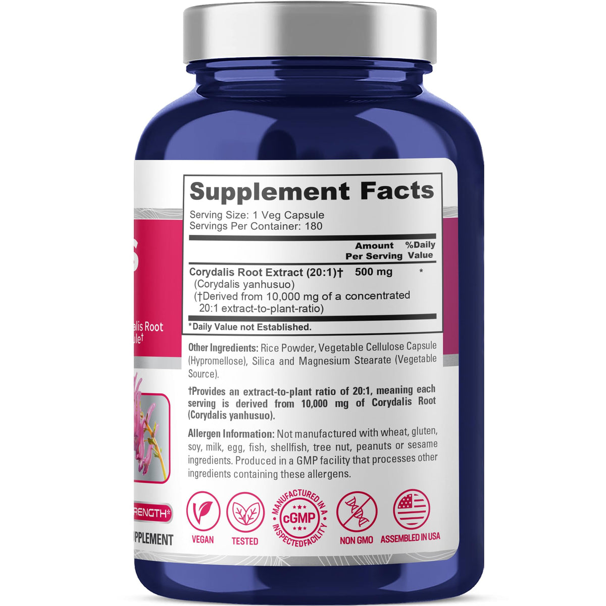 NusaPure Corydalis Root Extract 20:1 - Suitable for Vegetarian/Vegan, Non - GMO - 1000 mg - 180 Capsules NusaPureBuy Supplements Australia
