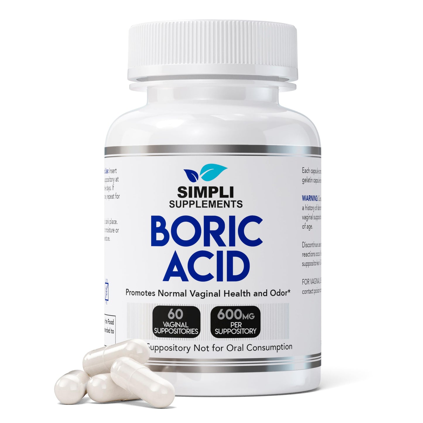 Simpli Supplements Boric Acid Suppositories for Women 600mg – 60 Count | Vaginal pH Balance Support | Feminine Care | Helps Maintain Freshness & Odor Control Simpli SupplementsBuy Supplements Australia