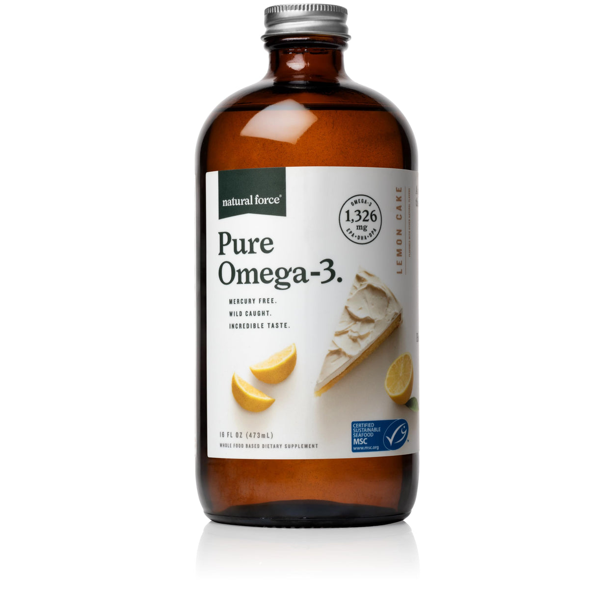 Natural Force Pure Omega 3 - Liquid Fish Oil - Delicious Lemon Cake Flavor - Mercury Free, Wild Caught, Lab Tested - 1,326 mg Triglyceride EPA, DHA, & DPA - 16 Oz Glass Bottle Natural ForceBuy Supplements Australia