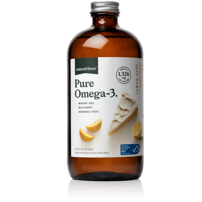 Natural Force Pure Omega 3 - Liquid Fish Oil - Delicious Lemon Cake Flavor - Mercury Free, Wild Caught, Lab Tested - 1,326 mg Triglyceride EPA, DHA, & DPA - 16 Oz Glass Bottle Natural ForceBuy Supplements Australia