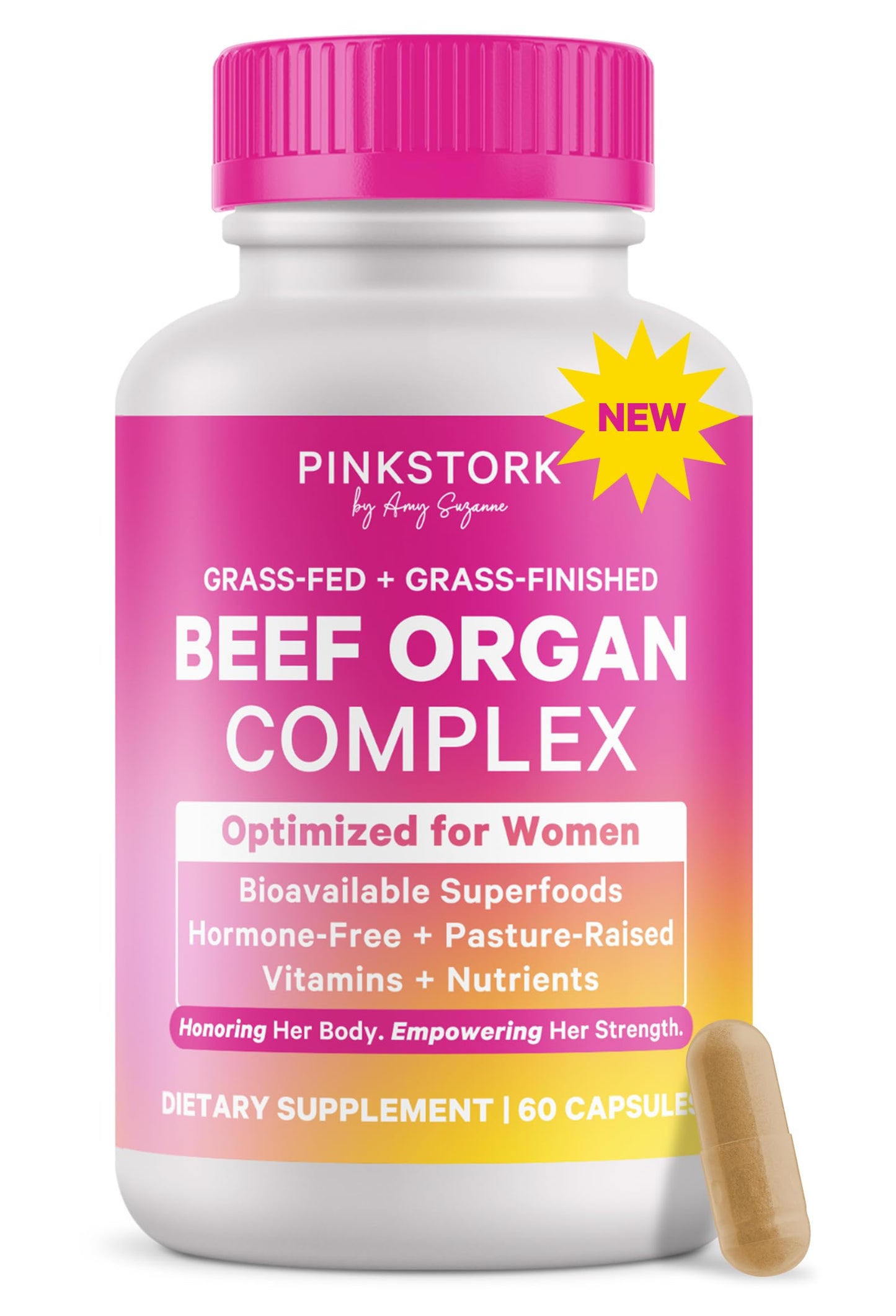 Pink Stork Beef Organ Supplement for Women | Grass-Fed Beef Liver Capsules with Iron, B12, CoQ10, Vitamin A | Primal Multivitamin for Female Hormone + Energy Support | 60 Capsules Pink StorkBuy Supplements Australia
