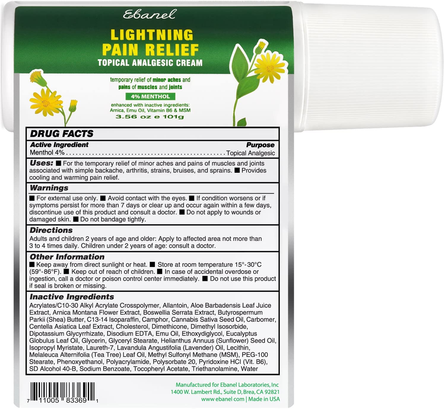 Ebanel Bundle of Numb25 Lidocaine 5% Topical Numbing Cream 1 Oz, and Pain Relief Roll On Arnica Menthol 3 Oz Ebanel buy supplements Au