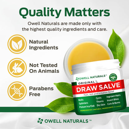 OWELL Naturals Drawing Salve Ointment for Boil & Cyst Removal, Deep Ingrown Hair, Splinter Remover, Bug Spider Bites, Bee Sting, Mosquito Itching, Poison Ivy Owell Naturals buy supplements Au