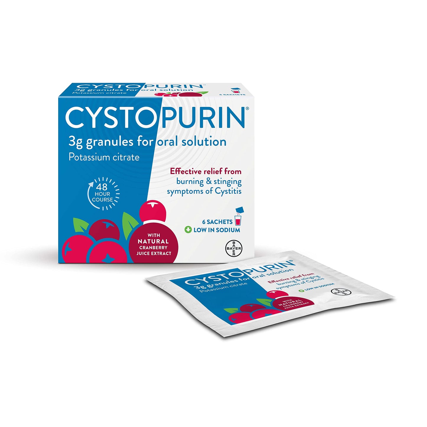 Cystopurin Cystitis Relief, Cranberry Flavour and Low in Sodium, 6 Sachets CystopurinBuy Supplements Australia