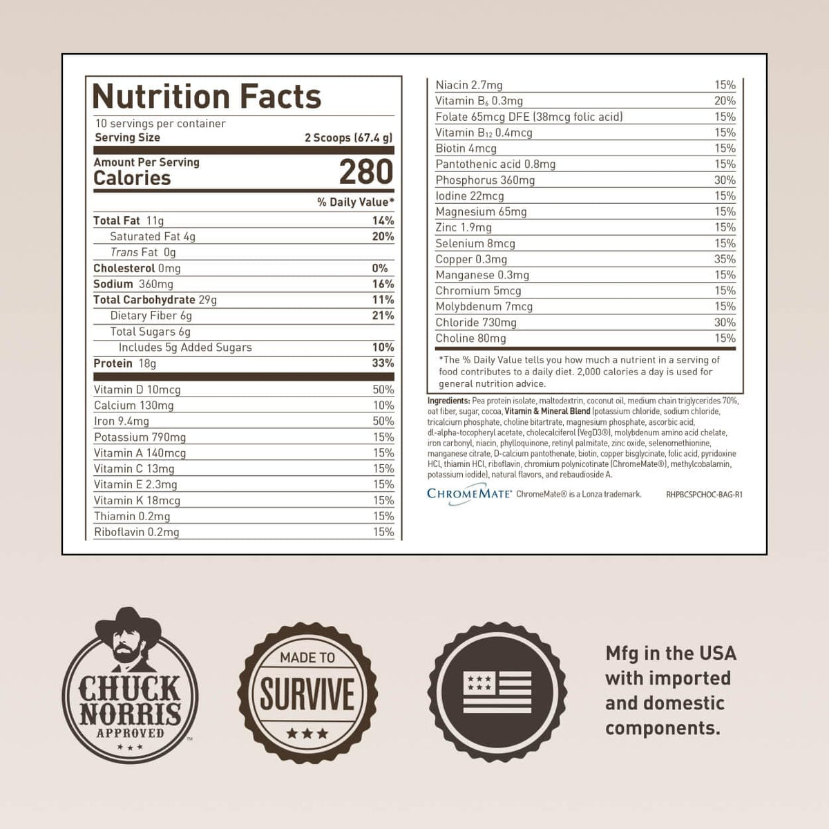 Basecamp Complete Nutrition Shake by Chuck Norris Roundhouse Provisions – Plant-Based Emergency Meal with 18g Protein & 28 Essential Nutrients – Rich Chocolate Flavor – 10 Servings, 3-Year Shelf Life ROUNDHOUSE PROVISIONBuy Supplements Australia