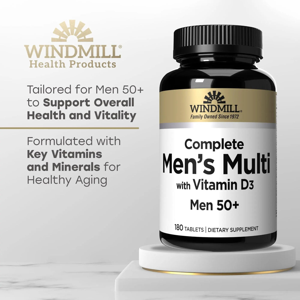 Windmill Natural Vitamins Men’s Multi 50+, with Vitamin D3, Mens Multivitamins for Daily Nutritional Support, Multivitamin for Men, 180 Tablet, 180 Day Supply Windmill