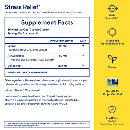 Ritual Stress Relief Supplement - Ashwagandha, L-Theanine, & Saffron - Helps Reduce Stress, Manage Cortisol, Promotes Calm, Relaxation* - All Day Support