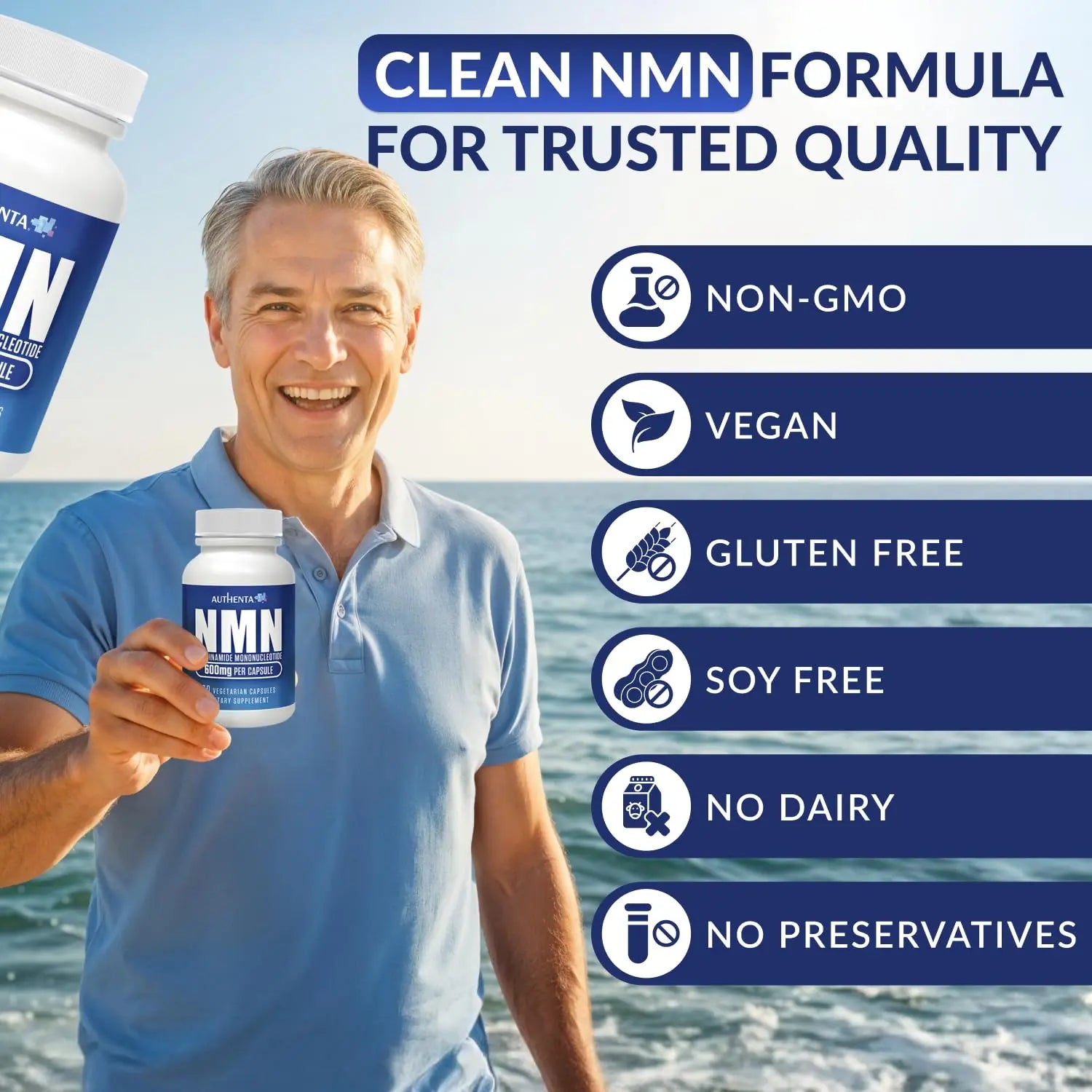 NMN Supplement 600 mg/Capsule Once Daily | 99% Pure Beta Nicotinamide Mononucleotide | Potent NAD⁺ Precursor | Supports Cellular Energy & Metabolism | Vegan, Non-GMO, Third-Party Tested & Gluten-Free AUTHENTABuy Supplements Australia