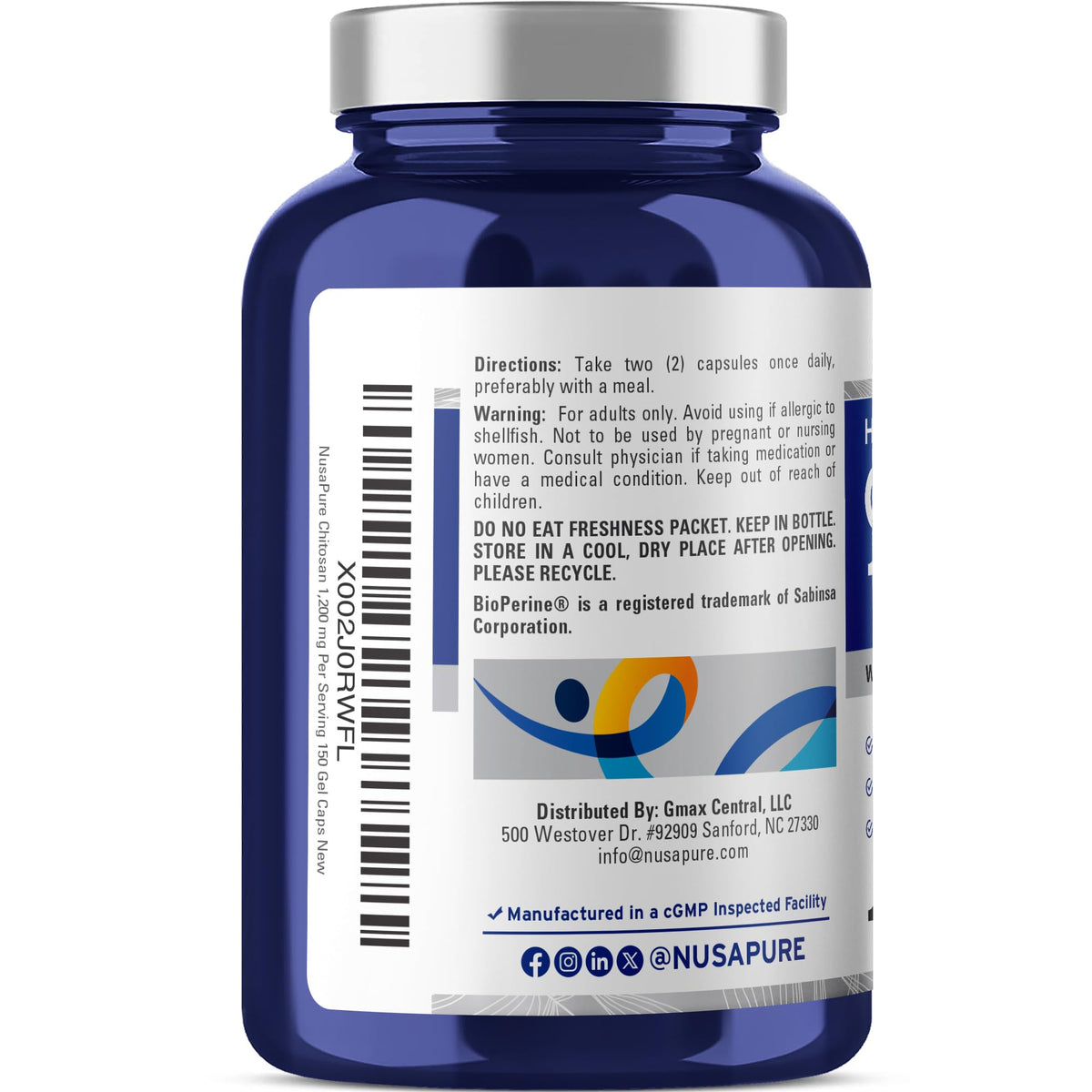NusaPure Chitosan 1200mg 150 Caps (Non-GMO & Soyfree) with Bioperine NusaPureBuy Supplements Australia